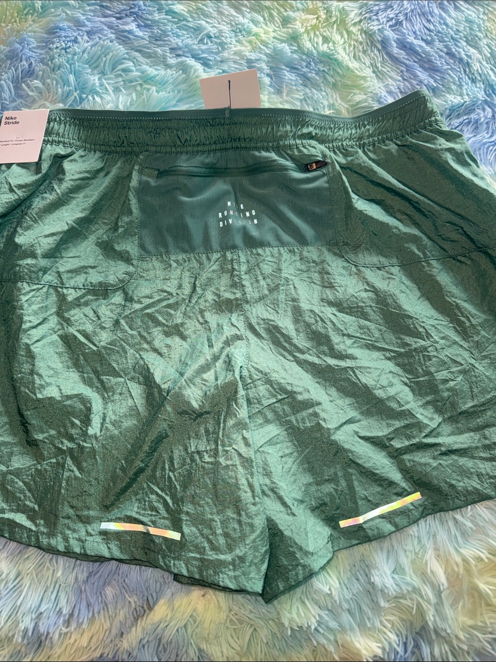 Nike Green Athletic Running Shorts with Black Drawstring - Picture 3 of 4